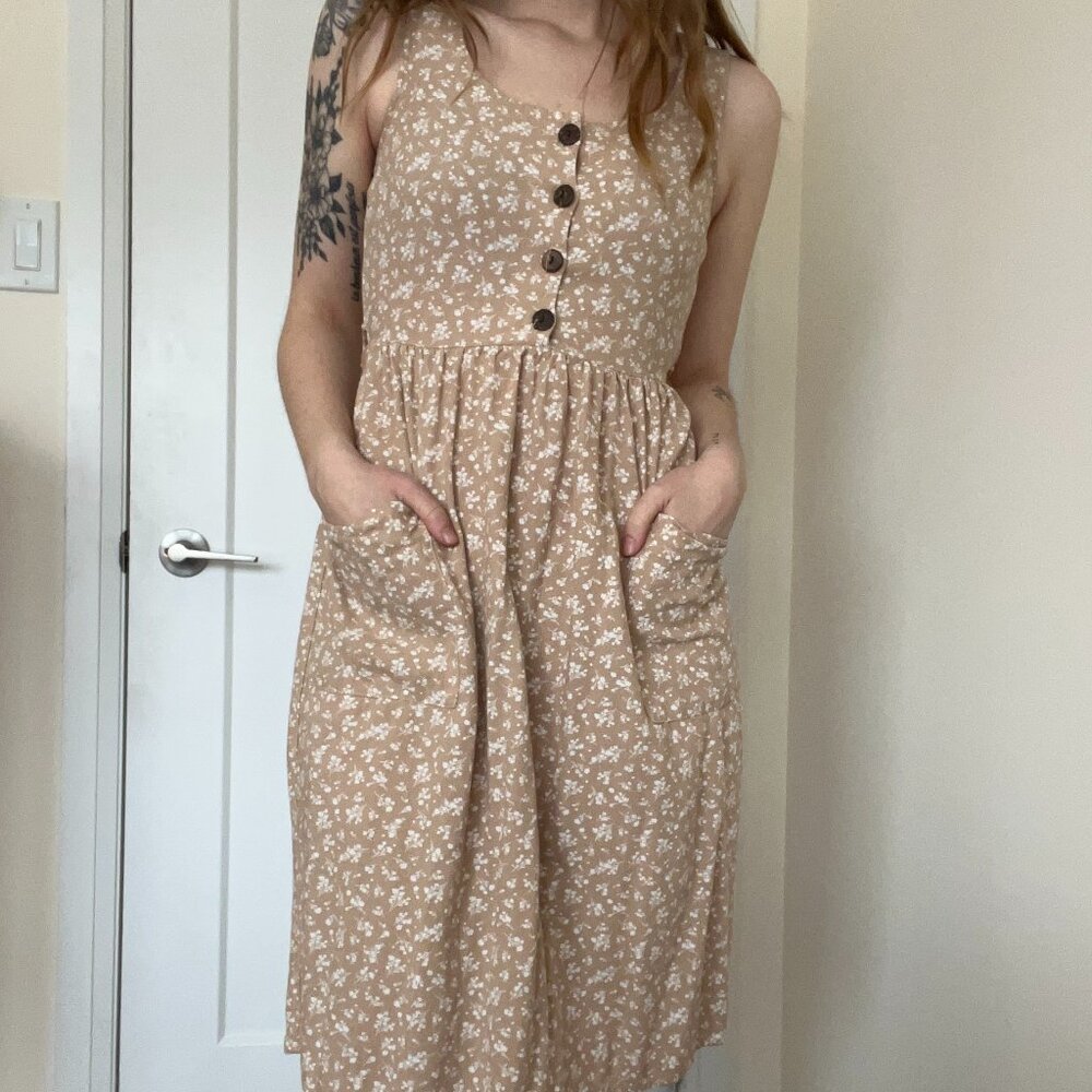 Cottagecore-Inspired Soft Linen Blend Midi Dress